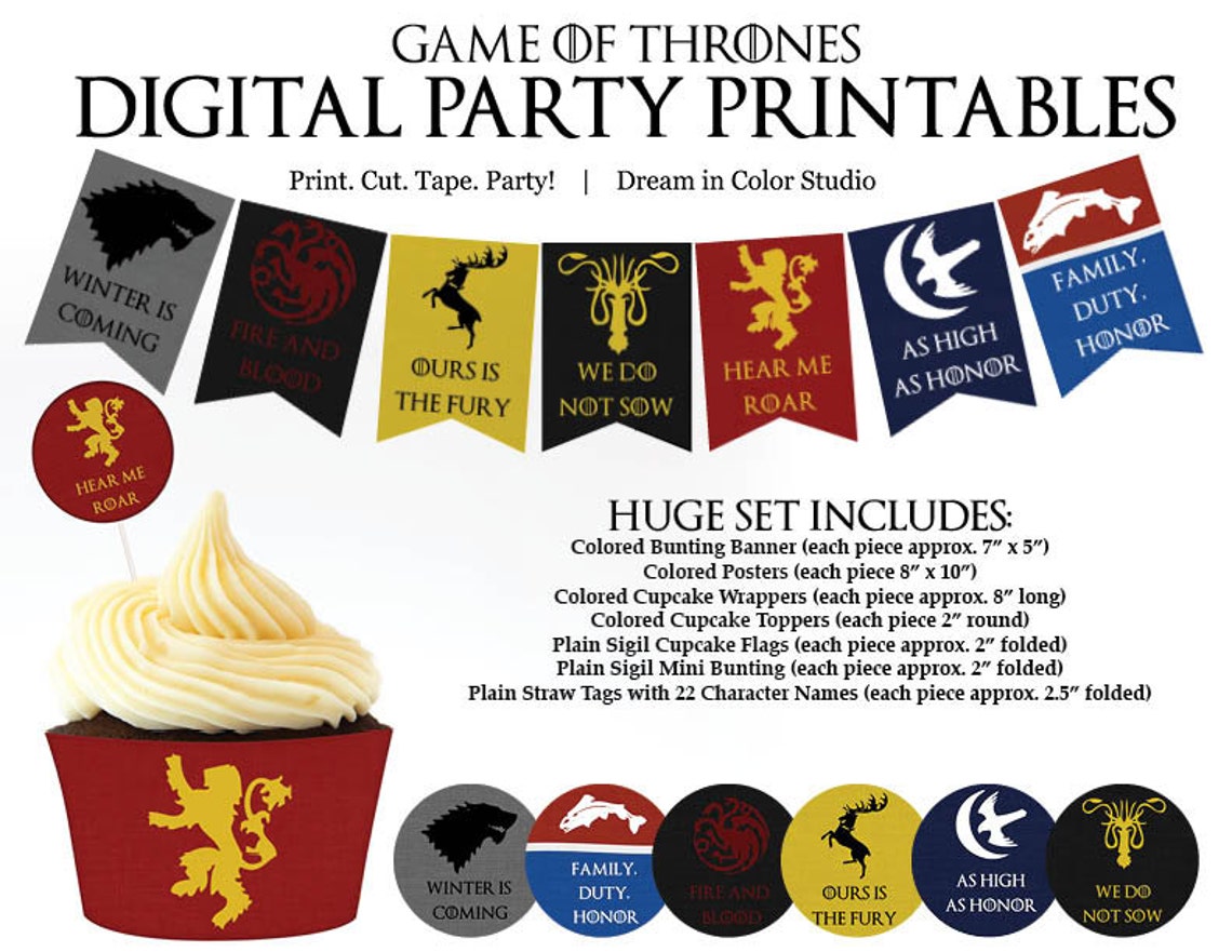 Game of Thrones Digital Party Printables: Cupcake Wrappers - Etsy