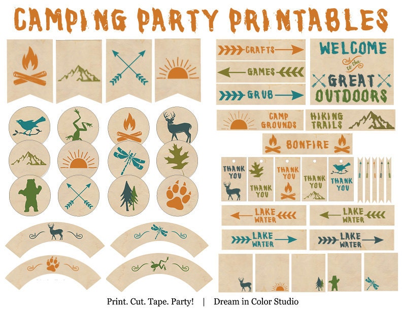 great-outdoors-camping-party-printables-nature-forest-woods-hiking-summer-camp-etsy