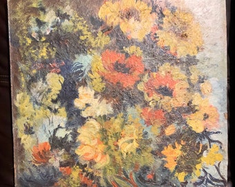 Very Colorful. Thick oil paint technique, of beautiful Flower Bouquet on board, Signed Z-ReimSusel with few tiny areas of missing paint