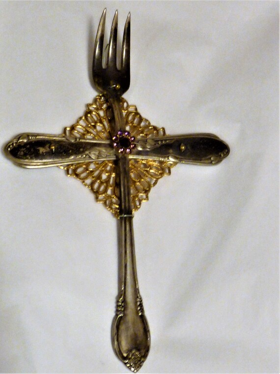 Very Odd and Unusual Cross Made of Fork 2 Pieces of Spoon Etsy