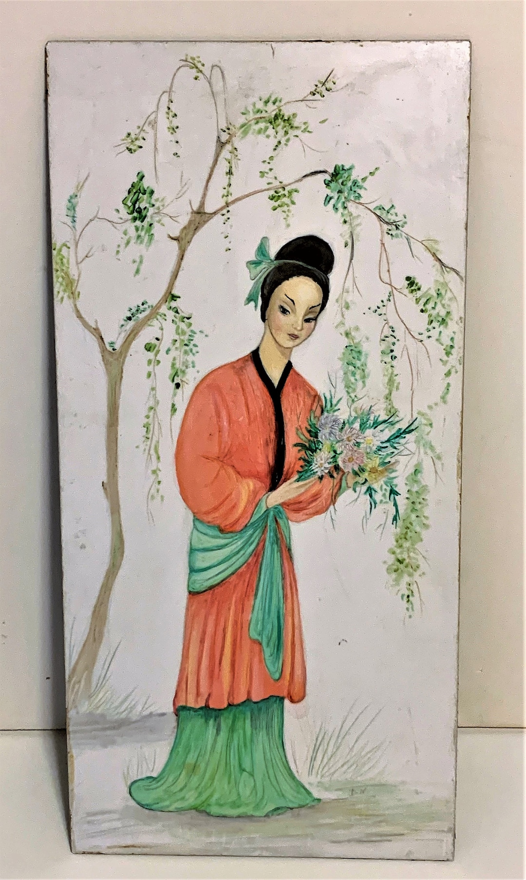 Vintage Color Pencil Drawing on Vinyl Base of a Beautiful Etsy