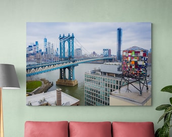 Glass Water Tower, New York Art, Manhattan Bridge, Color Photography, NYC Buildings, Wall Art, Urban Art Print, Fine Art Photo, NYC Skyline