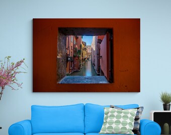 Bologna Canal, Italy, Photography Print Travel Poster Mediterranean Landscape Wall Art Vacation Traveler Artistic Print on Canvas Europe HDR