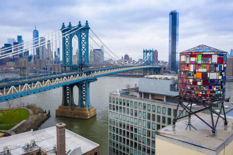 Glass Water Tower, New York Art, Manhattan Bridge, Color Photography, NYC Buildings, Wall Art, Urban Art Print, Fine Art Photo, NYC Skyline image 2