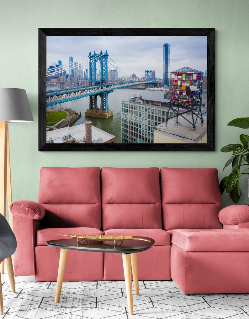 Glass Water Tower, New York Art, Manhattan Bridge, Color Photography, NYC Buildings, Wall Art, Urban Art Print, Fine Art Photo, NYC Skyline image 4