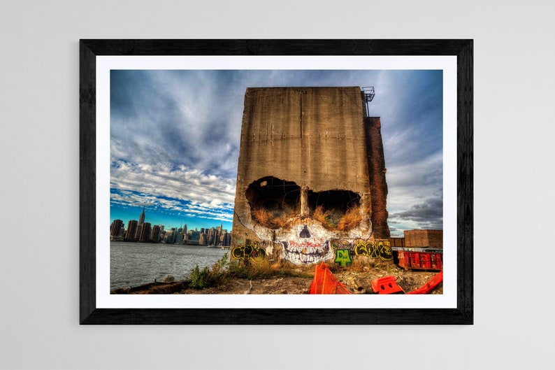Graffiti Skull, New York Art, Color Photography, Manhattan Skyline, Wall Art, Urban Art Print, Fine Art Photo, Brooklyn, NYC Street Art, HDR image 5