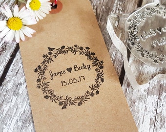 Custom Wedding Stamp/ Initials Stamp / Monogram stamp / Save the Date Stamp / Wedding Invitations / Wedding Favour Tags / Flower Butterflies