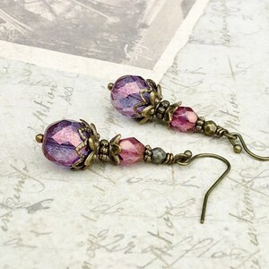 Victorian Earrings, Amethyst Earrings, Purple Earrings, Vintage Look Earrings, Czech Glass Beads, Amethyst Gold Earrings, Unique Earrings image 8