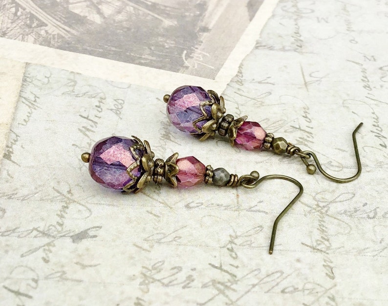 Victorian Earrings, Amethyst Earrings, Purple Earrings, Vintage Look Earrings, Czech Glass Beads, Amethyst Gold Earrings, Unique Earrings image 8