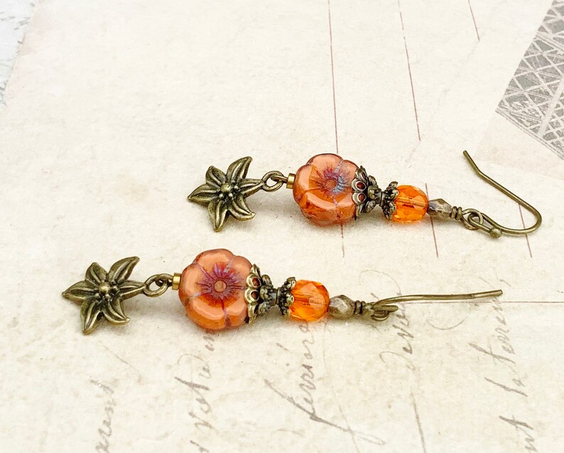 Orange Earrings Flower Earrings Hibiscus Earrings Orange Etsy