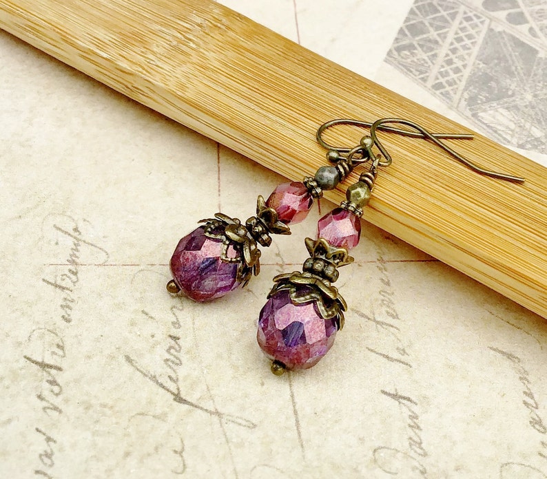 Victorian Earrings, Amethyst Earrings, Purple Earrings, Vintage Look Earrings, Czech Glass Beads, Amethyst Gold Earrings, Unique Earrings image 7