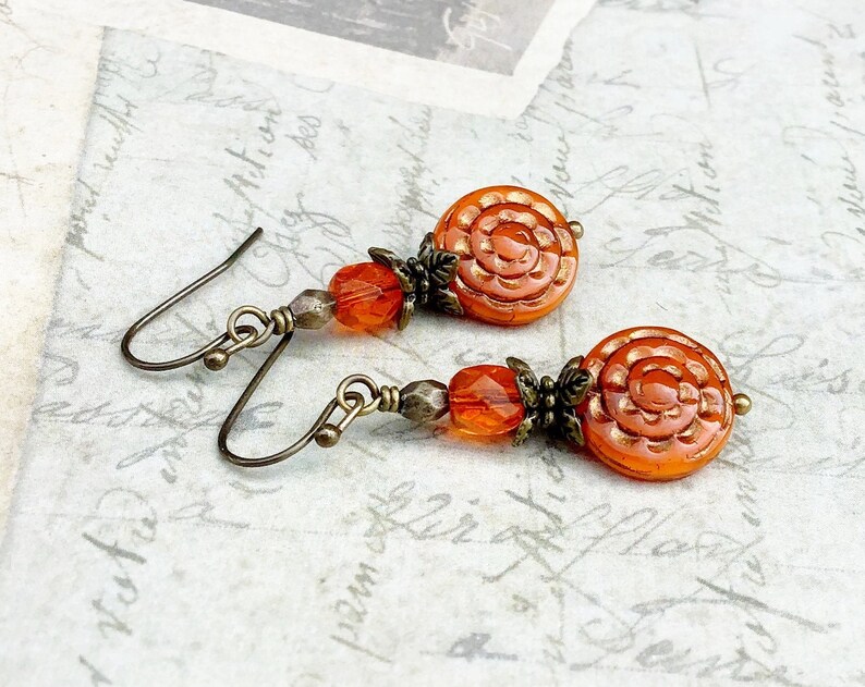 Orange Earrings Orange Gold Earrings Bright Orange Earrings Etsy