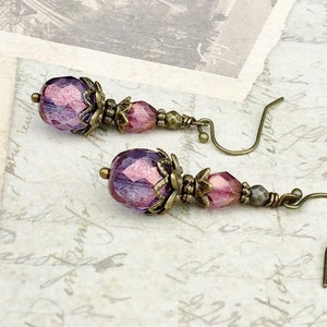 Victorian Earrings, Amethyst Earrings, Purple Earrings, Vintage Look Earrings, Czech Glass Beads, Amethyst Gold Earrings, Unique Earrings image 2