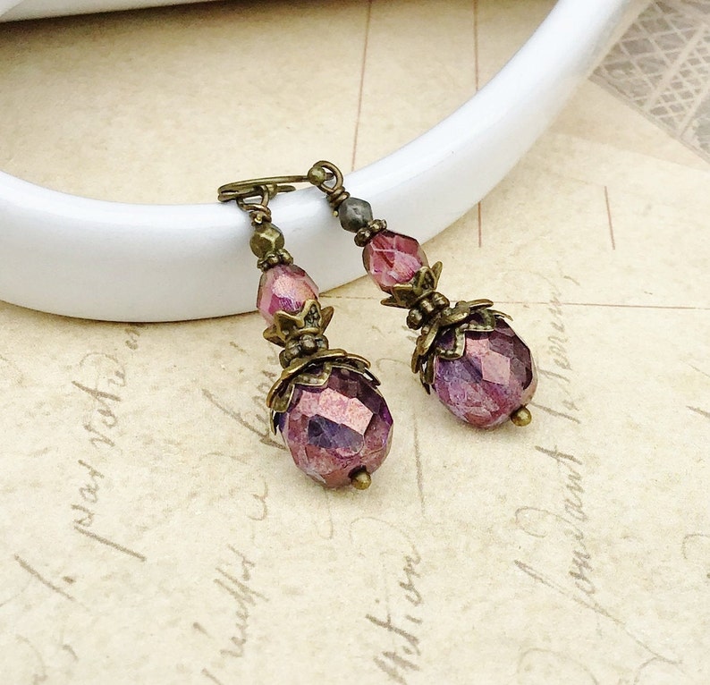 Victorian Earrings, Amethyst Earrings, Purple Earrings, Vintage Look Earrings, Czech Glass Beads, Amethyst Gold Earrings, Unique Earrings image 4