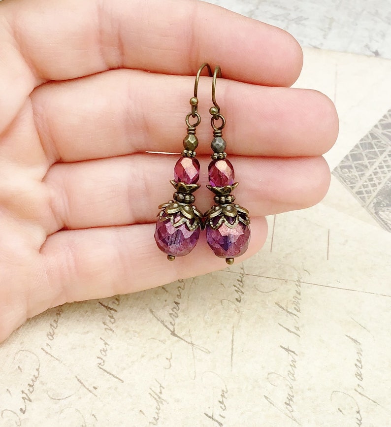 Victorian Earrings, Amethyst Earrings, Purple Earrings, Vintage Look Earrings, Czech Glass Beads, Amethyst Gold Earrings, Unique Earrings image 9