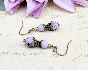 Lavender Earrings, Purple Earrings, Lavender Purple Earrings, Purple Gold Earrings, Victorian Earrings, Czech Glass Beads, Vintage Style