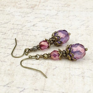 Victorian Earrings, Amethyst Earrings, Purple Earrings, Vintage Look Earrings, Czech Glass Beads, Amethyst Gold Earrings, Unique Earrings image 1