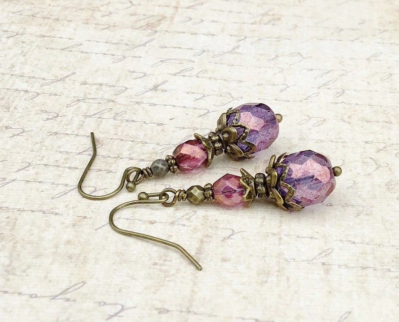 Victorian Earrings, Amethyst Earrings, Purple Earrings, Vintage Look Earrings, Czech Glass Beads, Amethyst Gold Earrings, Unique Earrings image 1