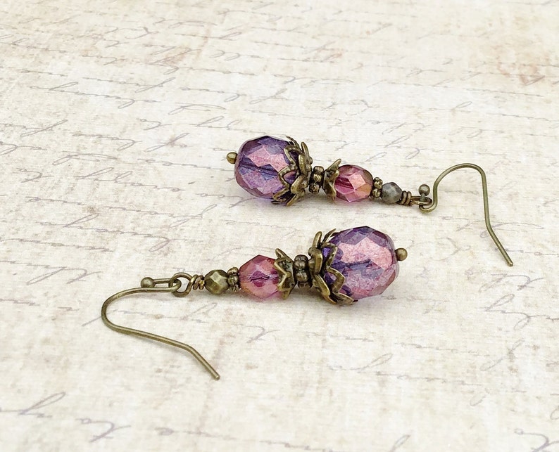 Victorian Earrings, Amethyst Earrings, Purple Earrings, Vintage Look Earrings, Czech Glass Beads, Amethyst Gold Earrings, Unique Earrings image 6