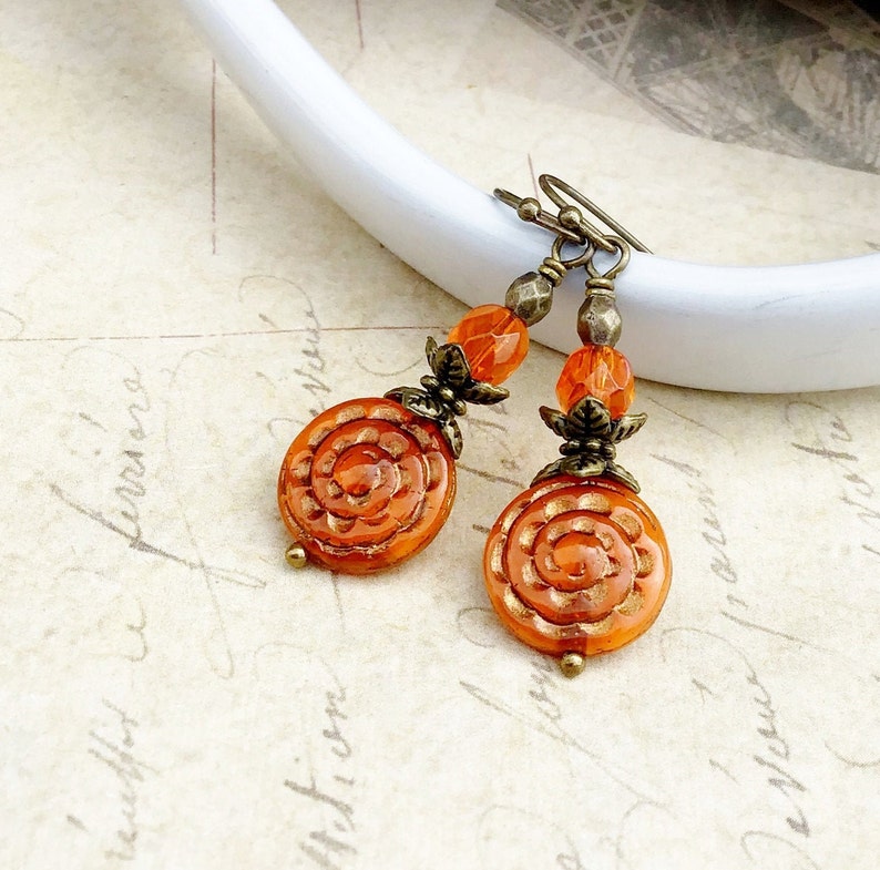 Orange Earrings Orange Gold Earrings Bright Orange Earrings Etsy