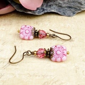 Pink Earrings, Fuchsia Earrings, Fuchsia Pink Earrings, Pink Flower Earrings, Flower Earrings, Czech Glass Beads, Victorian Earrings, Gifts