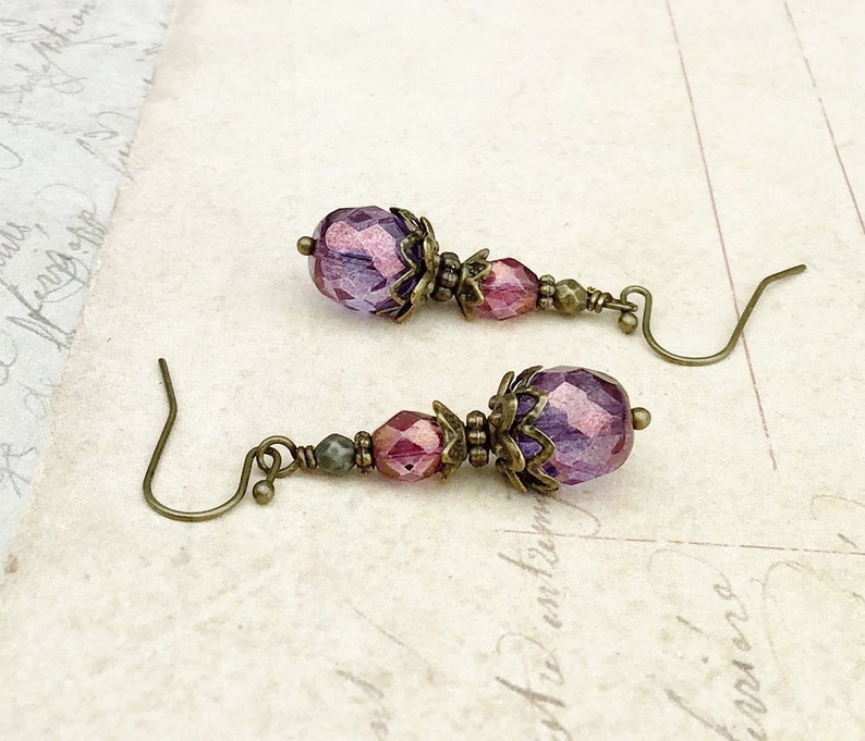 Victorian Earrings, Amethyst Earrings, Purple Earrings, Vintage Look Earrings, Czech Glass Beads, Amethyst Gold Earrings, Unique Earrings image 3