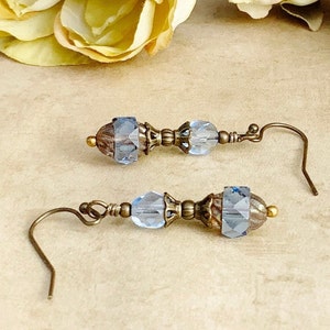 Blue Earrings, Sapphire Blue Earrings, Sapphire Earrings, Blue Gold Earrings, Victorian Earrings, Vintage Look Earrings, Czech Glass Beads