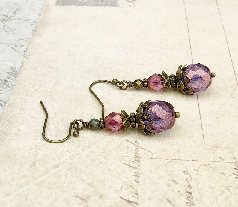 Victorian Earrings, Amethyst Earrings, Purple Earrings, Vintage Look Earrings, Czech Glass Beads, Amethyst Gold Earrings, Unique Earrings image 5