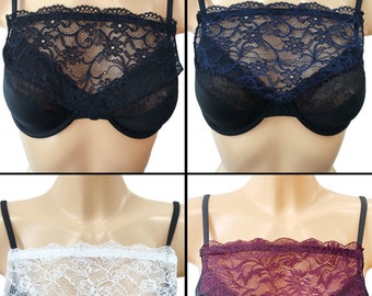 Modesty Panel - Lace Bra Insert - Instant Camisole - Cleavage Cover | Black | Navy | White | Purple