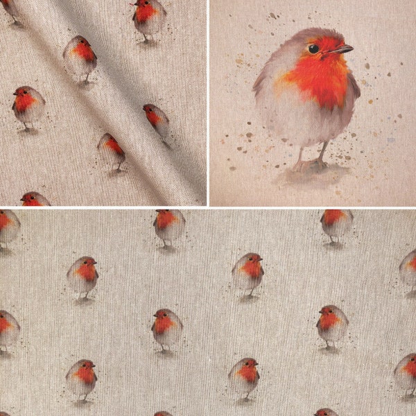 Red Robin Fabric - Linen Look Cotton Rich Cushion Panels + Matching Fabrics