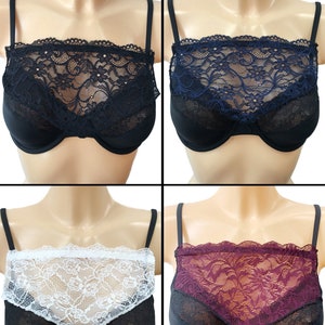 Modesty Panel Lace Bra Insert Instant Camisole Cleavage Cover Black Navy White Purple image 1