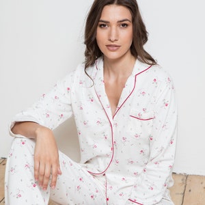 Ladies 100% Brushed Cotton Pyjama Set Ditsy Pink Floral Print Super Soft Pajamas from Cottonreal CRP117-B image 1
