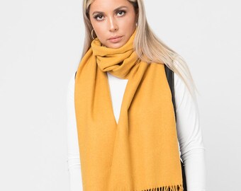 Ladies Womens Scarf ~ Mustard Yellow Super Soft Scarf with Fringe detail - Enmarie - One Size