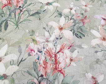 one metre cotton poplin with large carp and pink flowers on ivory