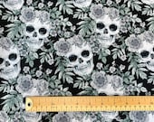 Skull Print Fabric 100 Cotton Skulls Black Roses Craft Fabric Material Metre