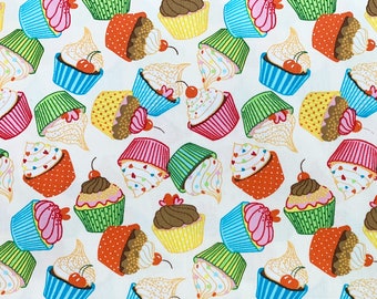 FQ Cake Cupcake Macaron Macaroon dessert Tea cup pot Cotton Fabric Fat Quarter