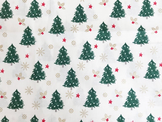 100/% Cotton Christmas Fabric Metallic Xmas Trees Silver Gold Fat Quarter Grey