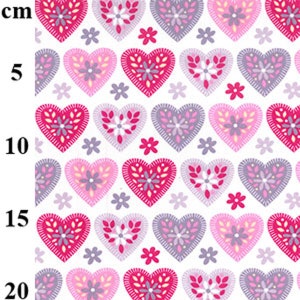 100% Cotton Fabric - Pink & Lilac Love Hearts - Craft Nursery Material Metre