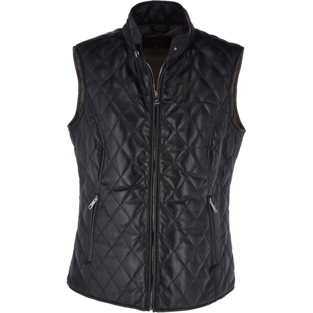 Image of Luxury Diamond Quilted % Leather Gilet Vest Waistcoast - Black Size Xxl Uk