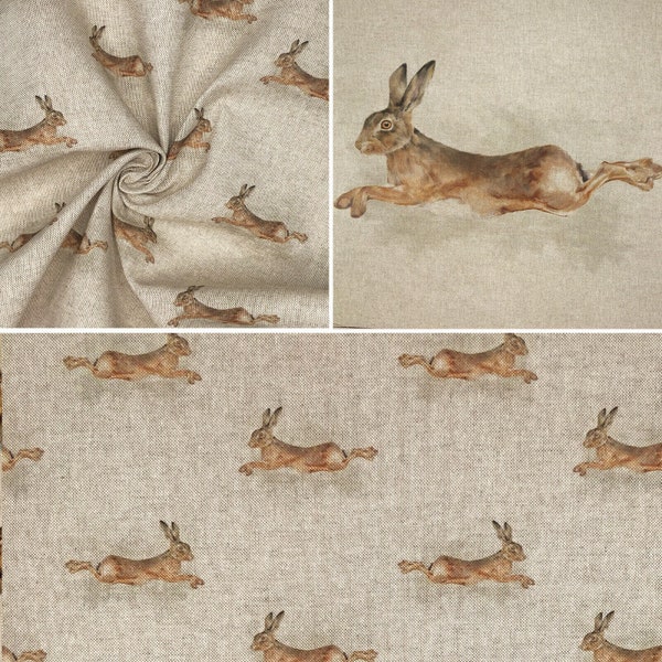 Leaping Hare Fabric - Linen Look Cotton Rich Cushion Panels + Matching Fabrics