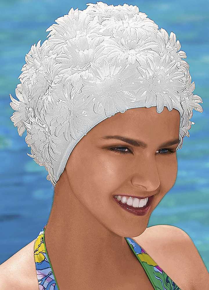 Retro Style Swim Cap Fashy Swimming Hat White Petal Swim Etsy