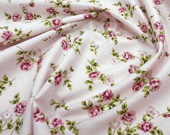 100% Cotton Fabric - Pretty Pink Rose Print on Pink - Craft Fabric Material