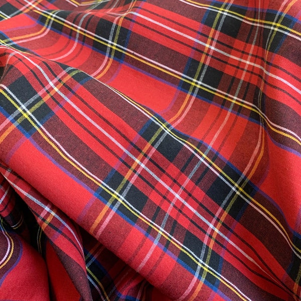 Tissu en coton - carreaux écossais rouges - tissu artisanal au mètre