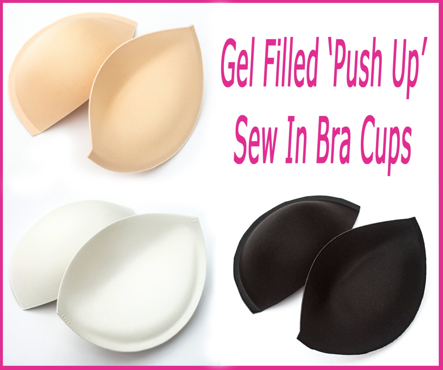 Quality Sew in Bra Cups Gel Filled 'PUSH UP' Bra Cups Ivory, Nude or Black  A/B or B/C Cup Great for Dressmaking & Bridal Alterations -  Canada