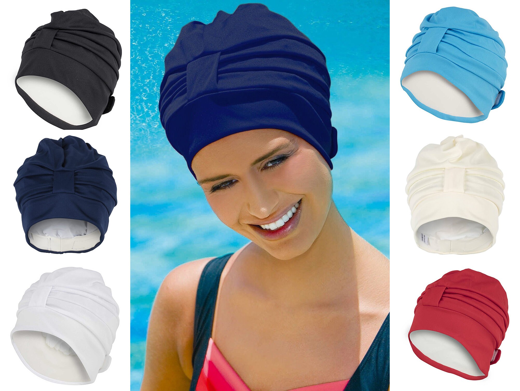 Centre Stripe Swim Cap With Chinstrap and Buckle Detail Pink