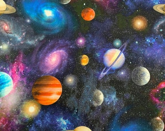 Baumwollstoff - Space Planets Universe Print - Craft Fabric Material Meter