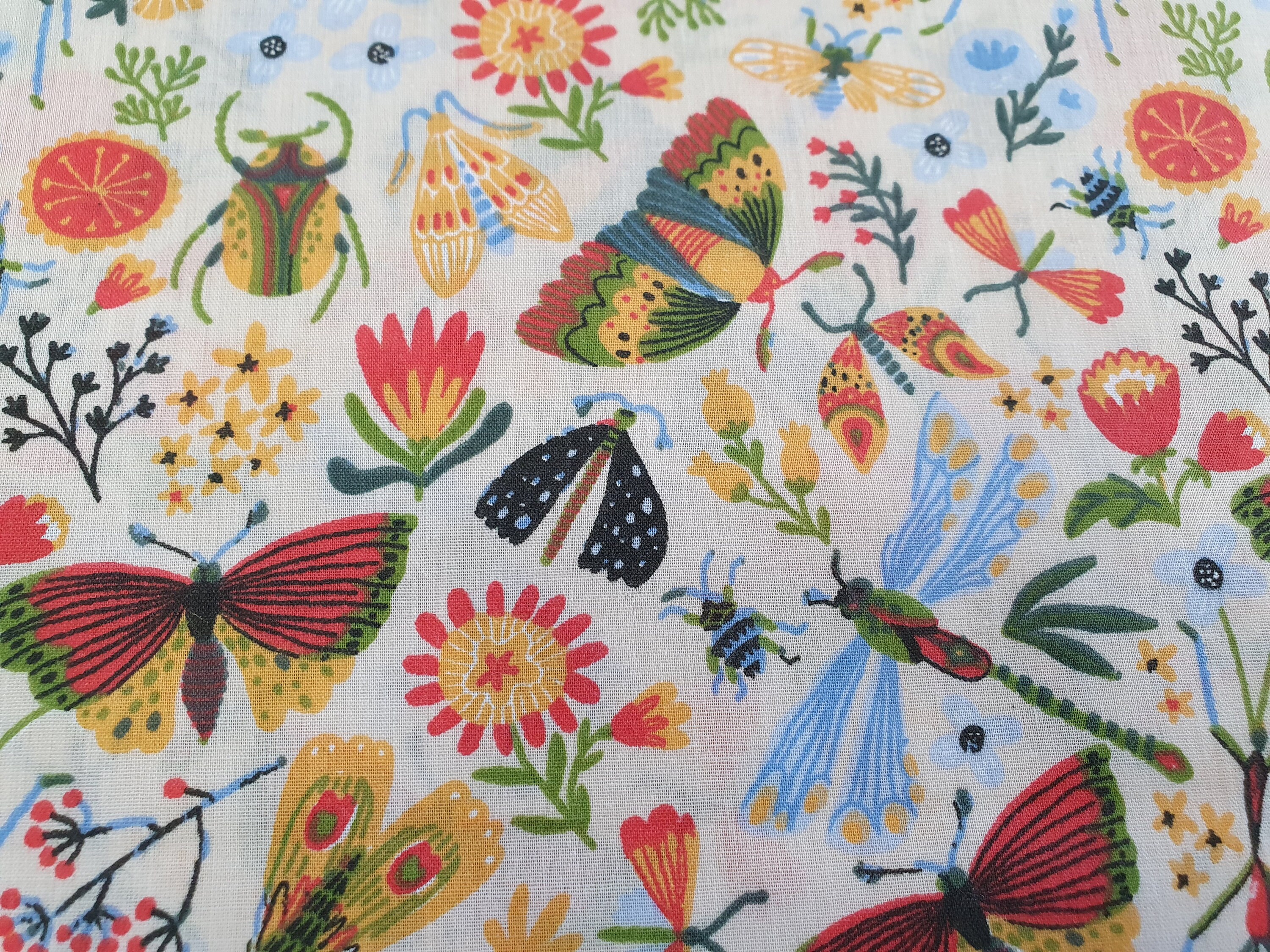 Polycotton Fabric Colourful Butterflies Butterfly Insects Bugs Nature 