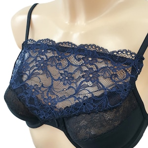 Modesty Panel Lace Bra Insert Instant Camisole Cleavage Cover Black Navy White Purple Blue