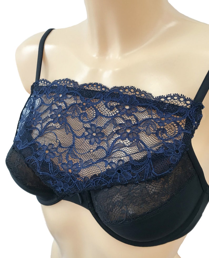 Modesty Panel Lace Bra Insert Instant Camisole Cleavage Cover Black Navy White Purple Blue