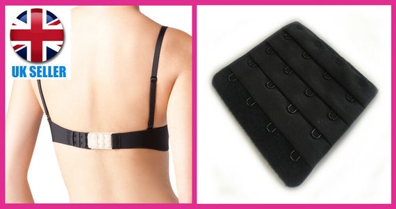 Hemline Bra Back Extender. 75mm - 4 hooks wide. Black.